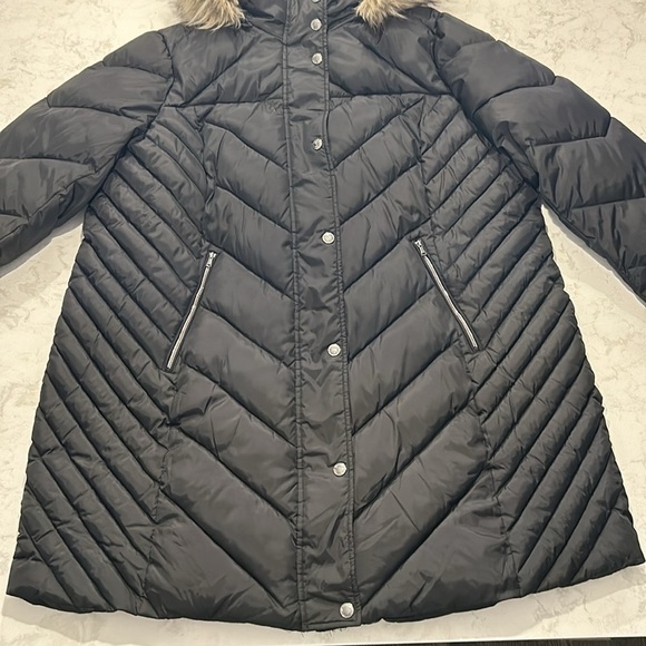 LONDON FOG 3X Black ZIP-FRONT LONG LENGTH PUFFER JACKET ZIP-OFF FUR TRIM HOOD - Picture 4 of 16